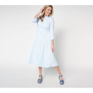 Liberare Women's Plus Sz Dress 2X Poplin Godet Button Front Midi Blue A685065